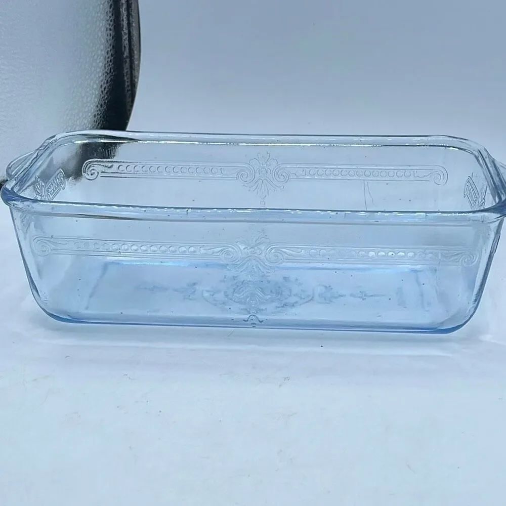 Vintage Fire King Philbe glass loaf pan Sapphire Blue. 1940’s lots of air bubble